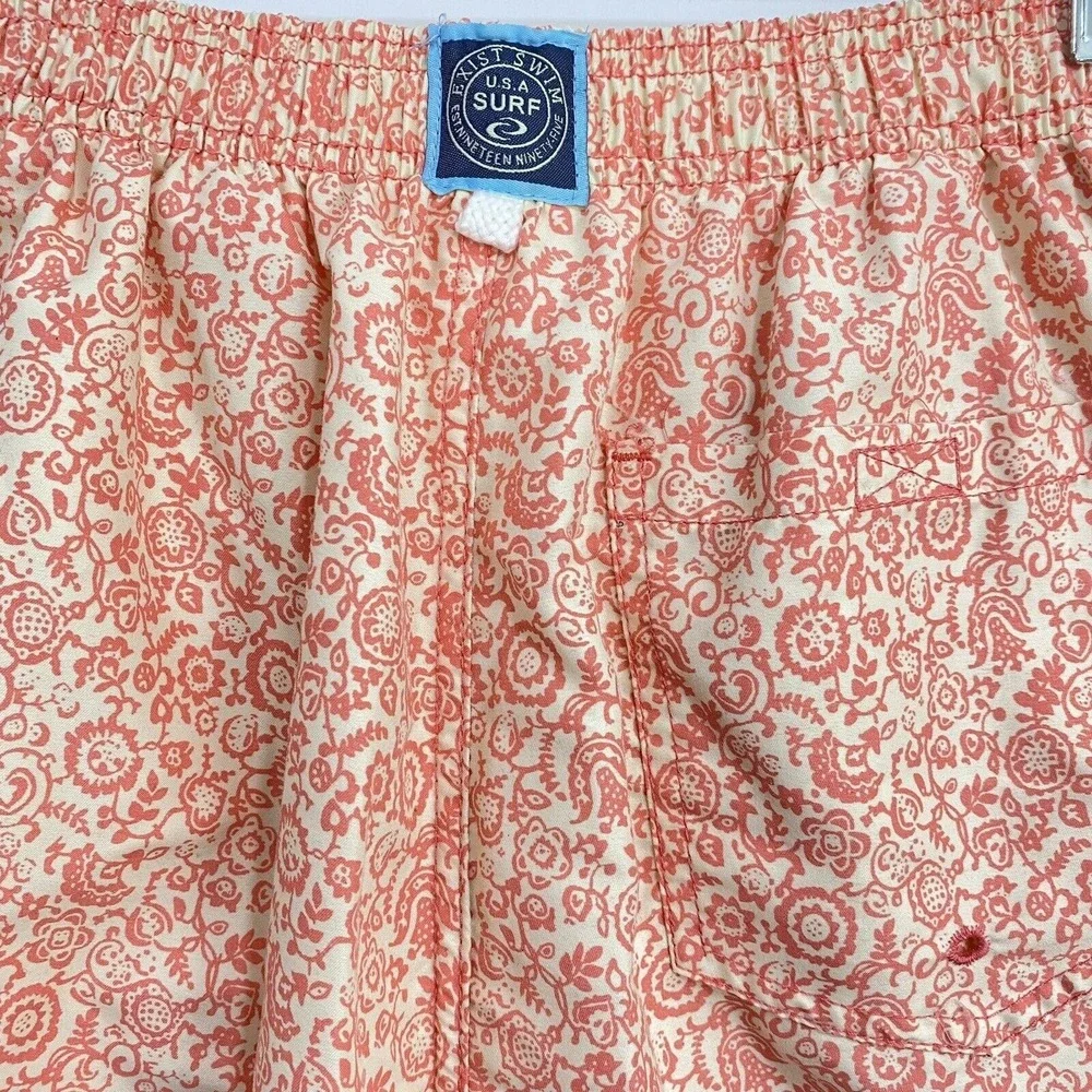 Exist Swim Trunks Mens Medium Orange Floral Paisley Surf Shorts Beachwear